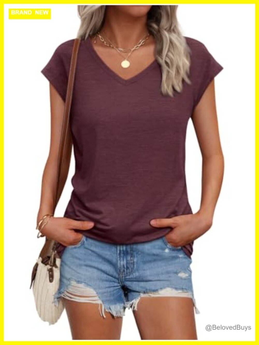 Womens V Neck Cap Sleeve T Shirt Polyester Rayon Spandex Casual Basic Tee